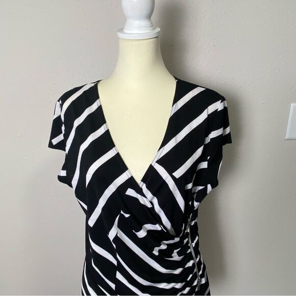 Vintage Joseph Ribkoff Black White Striped Faux Wrap VNeck Blouse Womens Size 18 - Picture 8 of 15